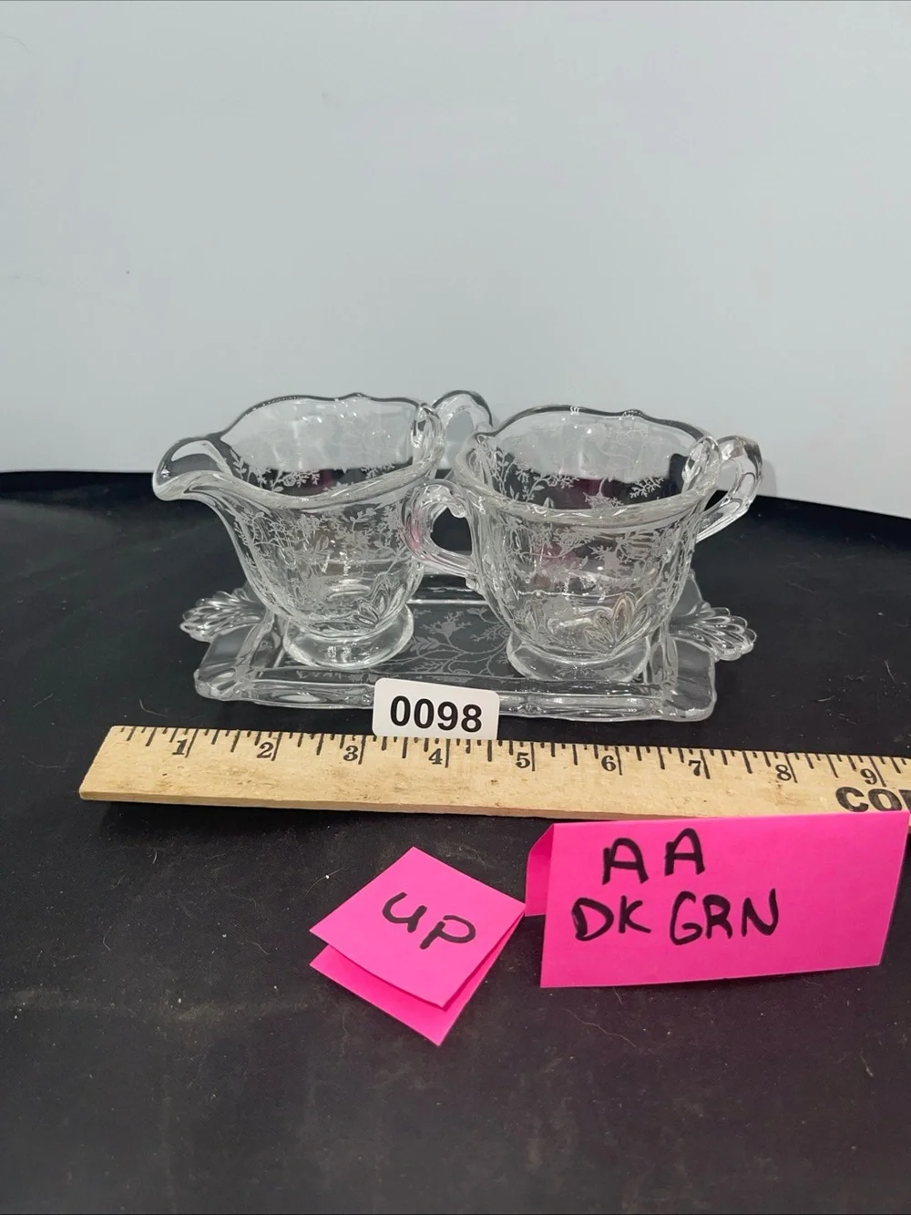 Clear Etched Glass Creamer and Sugar Set - Elegant Clear